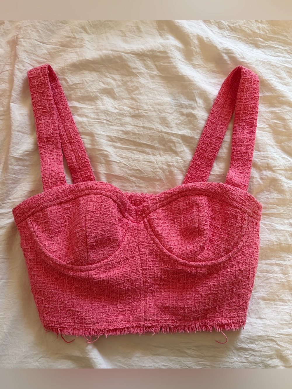 Zara Pink Tweed Sleeveless Cropped Top Size Small